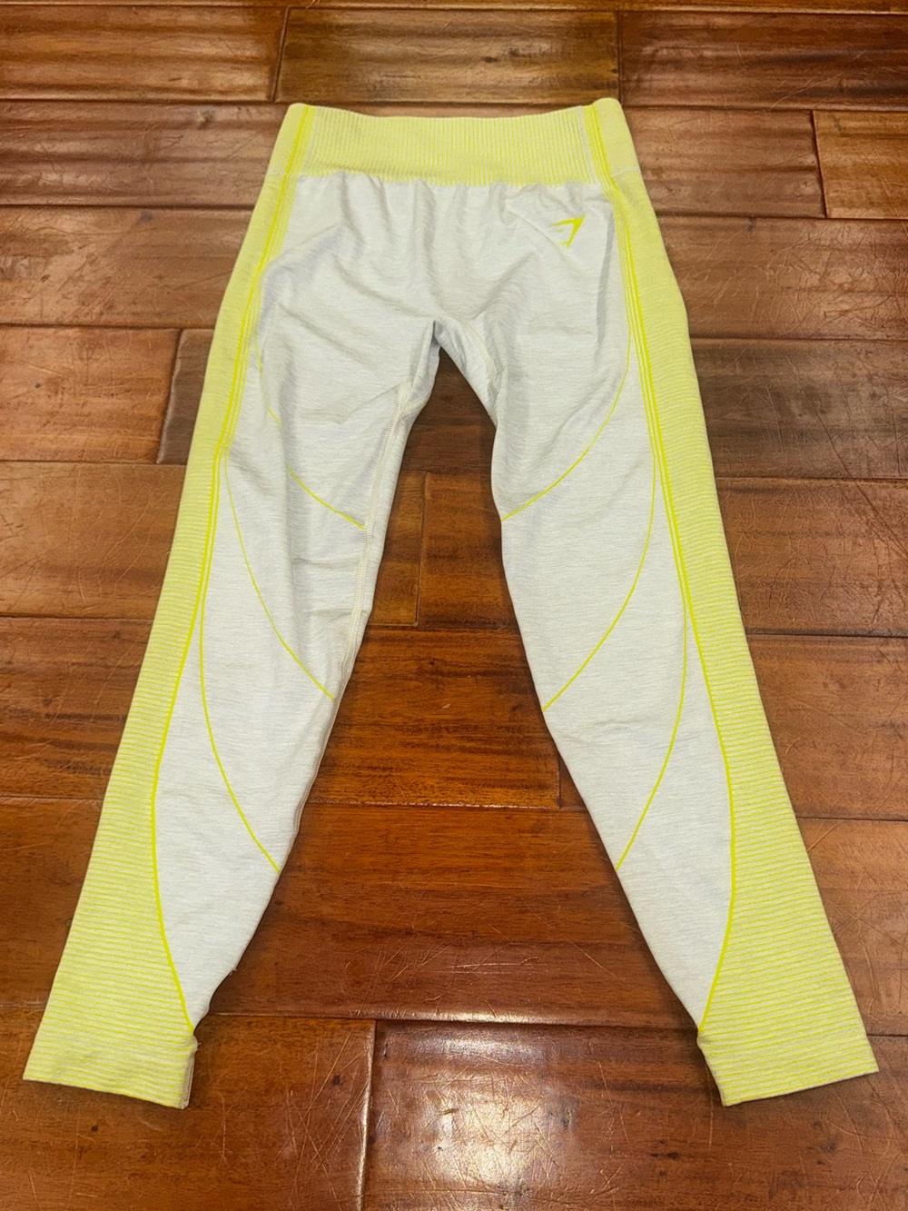 Gymshark Light Gray Leggings with Neon Yellow Trim
